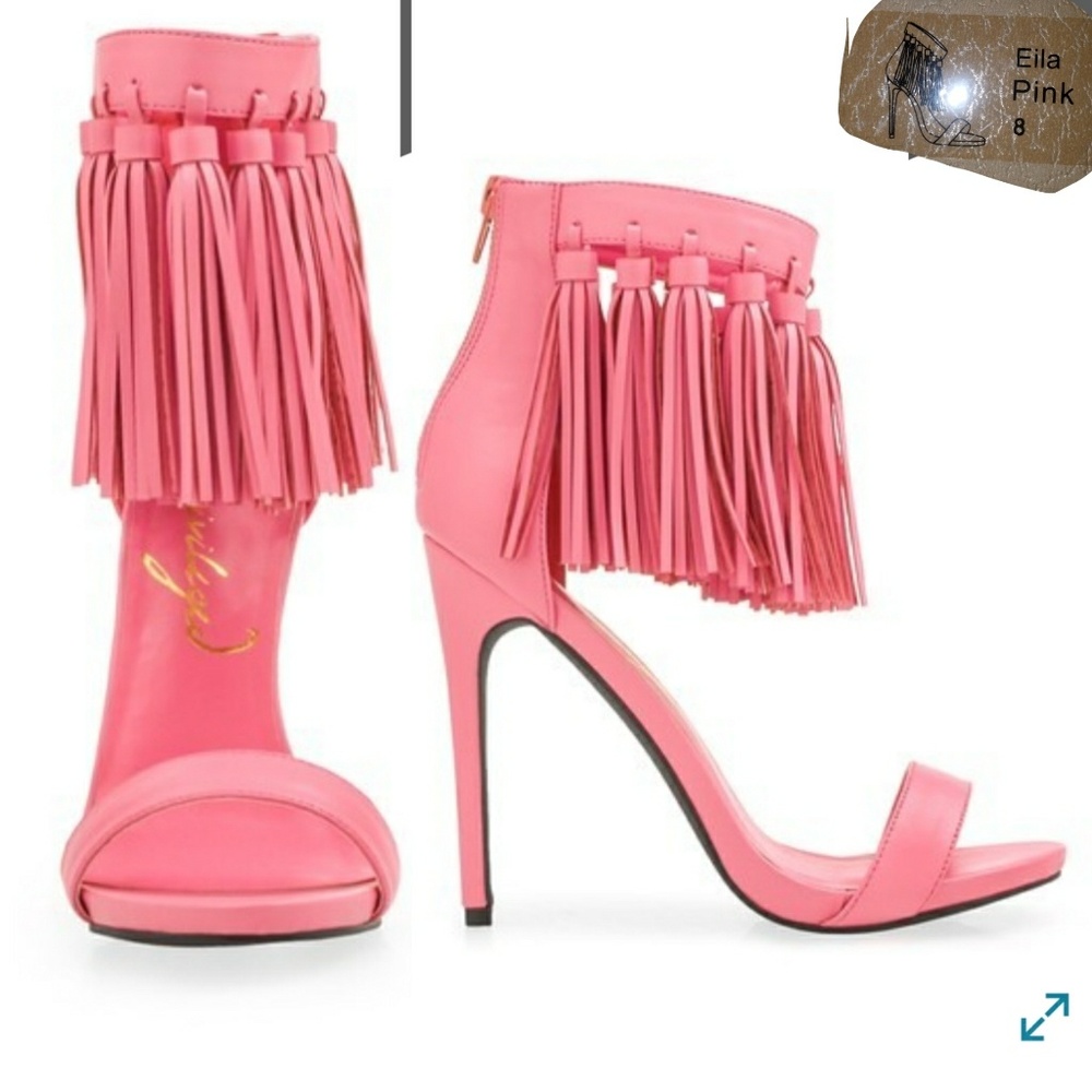 Size 8 Privileged Open Toe Fringe Leather Heel
